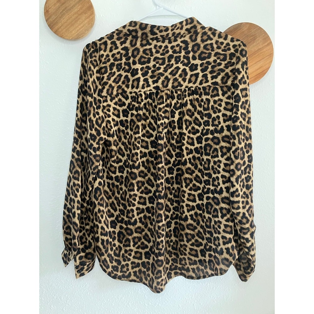 H&M Women Leopard Print Button Up Blouse Brown Black Animal‎ Print Size S - Picture 4 of 6